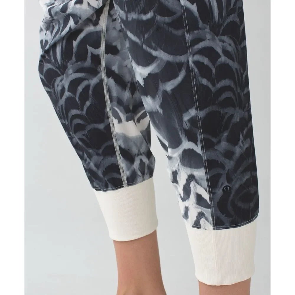 Lululemon Dance To Yoga Pant Pretty Plume Angel Wing Black Boyfriend Fit
